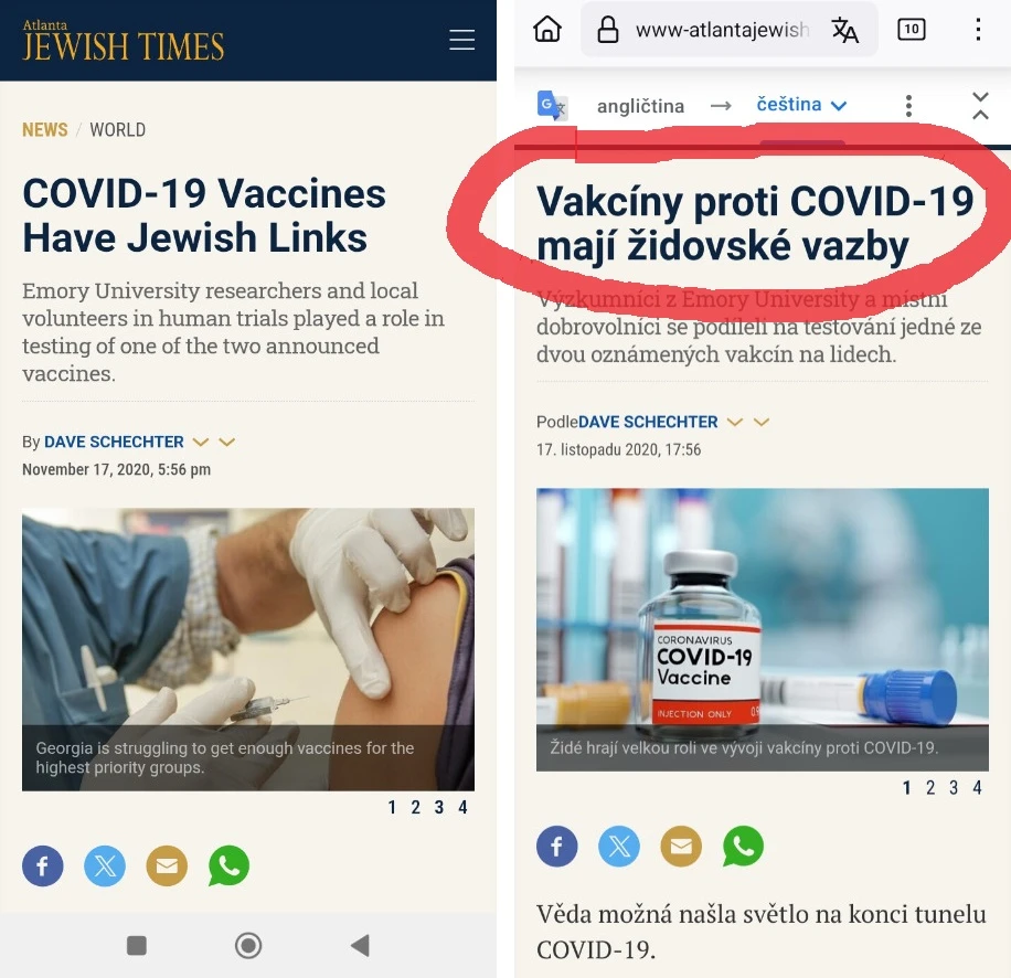 příspěvek na jewish time - zide jsou napojeni na covid vakcíny